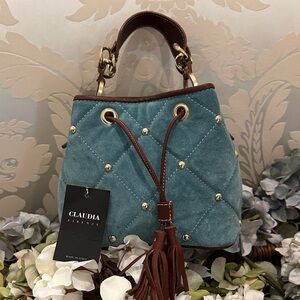 NWOT genuine leather made in Italy turquoise studded handbag. Claudia Firenze